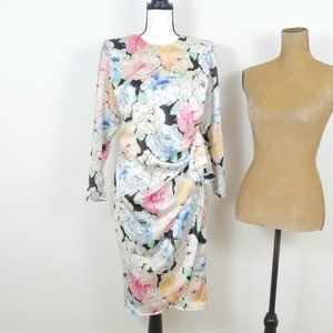 Farouche Vintage Floral 80's Padded Shoulder Long Sleeve Gathered SZ 7 Dress